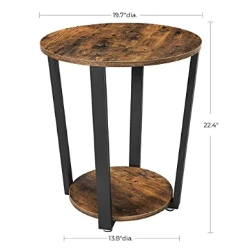 VASAGLE Round End Table with Storage - Rustic Style