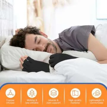 Big Mango Arthritis Gloves, Fingerless Compression Gloves for Women Men, Copper Gloves for Carpal Tu...