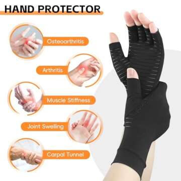 Big Mango Arthritis Gloves, Fingerless Compression Gloves for Women Men, Copper Gloves for Carpal Tunnel Relief, Arthritis Pain Relief, Raynauds, Swelling, Work,Typing, Driving & Hand Support (M)