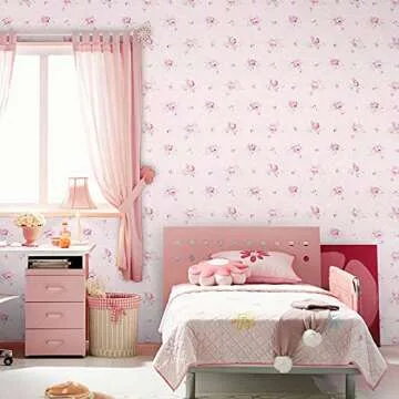 Pink Floral Drawer Shelf Liner Self Adhesive Decorative Rose Contact Paper for Shelves Drawer Cabinets Furniture Wall Decoration (17.7x197 Inches)