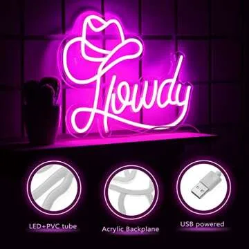 Riakrum Howdy Neon Sign for Wall Decor Y2k Lighting LED Neon Light Preppy Aesthetic Cowgirl Room Decor for Women Bedroom Dorm Art Wall Decoration