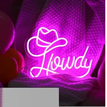 Riakrum Howdy Neon Sign for Wall Decor Y2k Lighting LED Neon Light Preppy Aesthetic Cowgirl Room Decor for Women Bedroom Dorm Art Wall Decoration