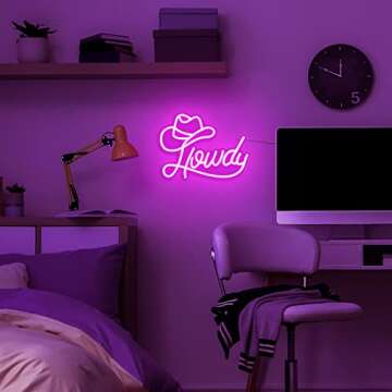 Riakrum Howdy Neon Sign for Wall Decor Y2k Lighting LED Neon Light Preppy Aesthetic Cowgirl Room Decor for Women Bedroom Dorm Art Wall Decoration