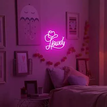 Riakrum Howdy Neon Sign for Wall Decor Y2k Lighting LED Neon Light Preppy Aesthetic Cowgirl Room Decor for Women Bedroom Dorm Art Wall Decoration