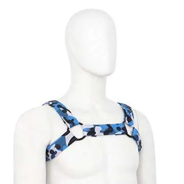 Beautysdream Men's PU Leather Shoulder Support Chest Harness Adjustable Buckles Accerssory (light blue)