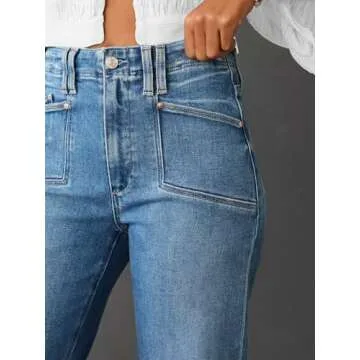 KUNMI Trendy Wide Leg High Waisted Stretch Denim Jeans