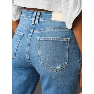 KUNMI Trendy Wide Leg High Waisted Stretch Denim Jeans