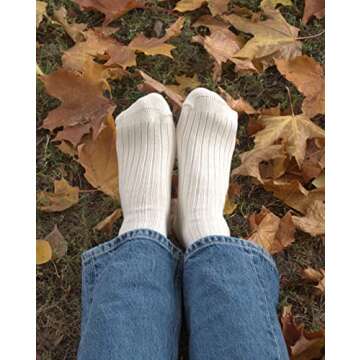 GoWith 4 Pairs Unisex Natural 97% Cotton Crew Socks, Comfy Cozy Breathable Seamless Casual Socks for Men & Women, Ecru, Small, Model 3013