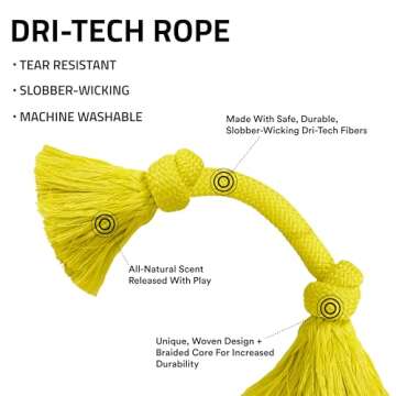 Playology Dri Tech Rope Dog Chew Toy for Medium Dogs up to 50lbs. | Engaging, All-Natural Chicken Scented Toy for Tough Chewers | Easy to Clean | Interactive and Non-Toxic