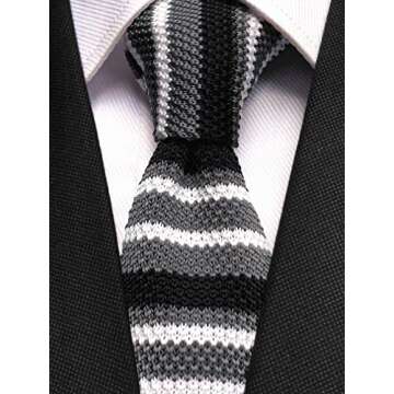 Trendy Knit Necktie for Men - Vintage Slim Tie in Grey, Black & White