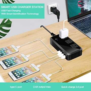 2300W Voltage Converter 220V to 110V Universal Travel Adapter/Power Converte with 3 USB Ports 3 AC Outlets 1 Type-C in EU/UK/AU/US/IT/South Africa More Than 150 Countries Over The World