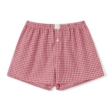 Women Y2k Pajamas Shorts Micro Button Boxers Elastic Waist Cute Pj Bottoms Summer Plaid Lounge Short (A Red, M)