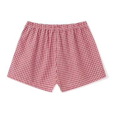 Women Y2k Pajamas Shorts Micro Button Boxers Elastic Waist Cute Pj Bottoms Summer Plaid Lounge Short (A Red, M)