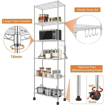 Devo Rolling Wire Rack Storage Shelves - Adjustable & Durable