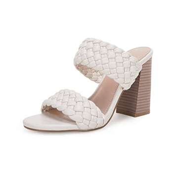 Fttpdeaus Womens Braided Heeled Sandals Round Toe Backless Strappy Block Double Straps Slides Casual Shoes