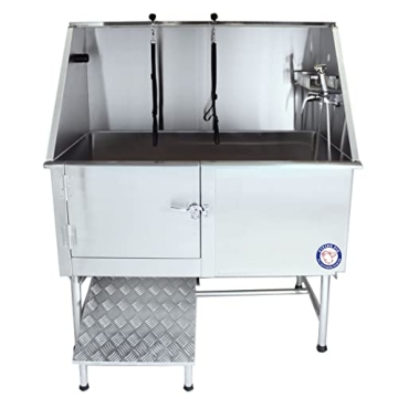 Flying Pig 50" Stainless Steel Pet Dog Grooming Bath Tub with Walk-in Ramp & Accessories (Left Door/...