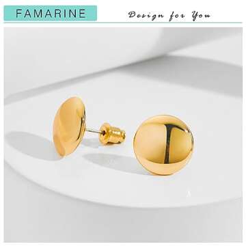 FAMARINE Gold Dot Stud Earrings for Women - Minimalist Jewelry