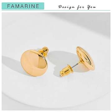 FAMARINE Gold Dot Stud Earrings for Women - Minimalist Jewelry