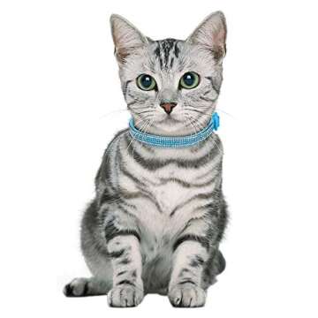 Faleela Cat Collar Breakaway with Bells - 2 Pack Bling Rhinestone cat Collar, Soft Microfiber Leather Safe Adjustable Shing Collar, for Cats and Puppy Girl Boy (7.5"-11", Pink+Blue)