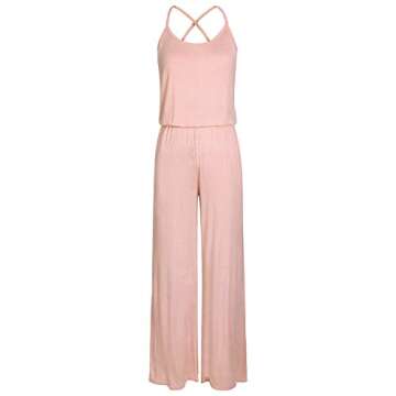 Women Casual Sleeveless Loose Wide Legs Jumpsuit Criss Cross Backless Long Pant Rompers with Pockets Blush Large