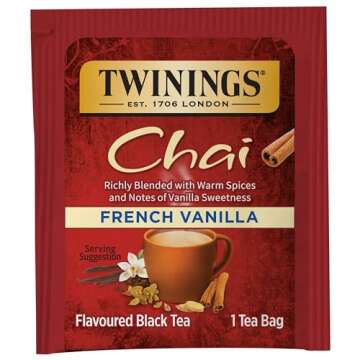 Twinings French Vanilla Chai Black Tea Individually Wrapped Bags, 20 Count (Pack of 6), Warm, Sweet & Spicy, Caffeinated, Enjoy Hot or Iced