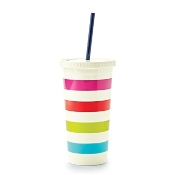Kate Spade New York Insulated Plastic Tumbler with Reusable Silicone Straw, 20 Ounces, Candy Stripe