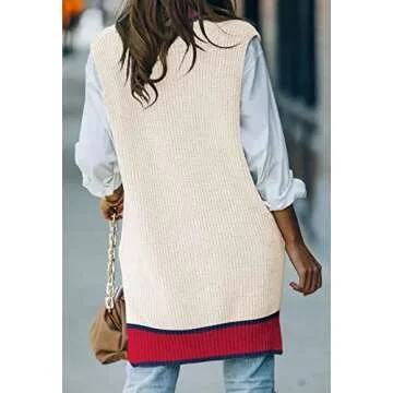 Viottiset Women's Oversized Sweater Vest V Neck Tunic Sleeveless Pullover Knit Top Apricot Red M