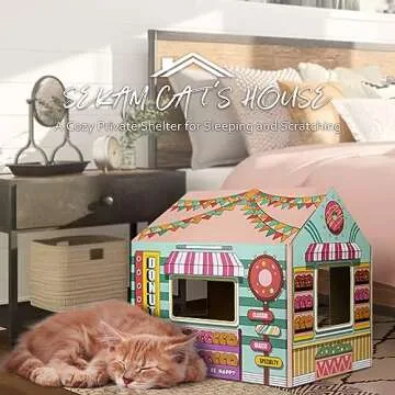 SEKAM Cardboard Cat House with Scratcher/Catnip,(16.5''x12''x15'') Kitty Donut Shop for Indoor/Outdo...