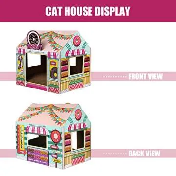 SEKAM Cardboard Cat House with Scratcher/Catnip,(16.5''x12''x15'') Kitty Donut Shop for Indoor/Outdoor Cats,Cat Play House&Home Decor,Cat Scratch Toy for Cat Birthday,Hideout for Bunny Small Animals