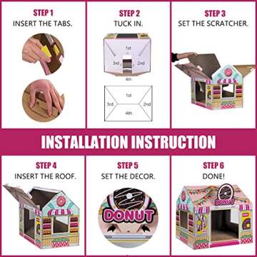 SEKAM Cardboard Cat House with Scratcher/Catnip,(16.5''x12''x15'') Kitty Donut Shop for Indoor/Outdoor Cats,Cat Play House&Home Decor,Cat Scratch Toy for Cat Birthday,Hideout for Bunny Small Animals
