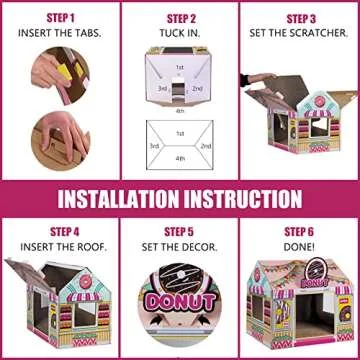 SEKAM Cardboard Cat House with Scratcher/Catnip,(16.5''x12''x15'') Kitty Donut Shop for Indoor/Outdoor Cats,Cat Play House&Home Decor,Cat Scratch Toy for Cat Birthday,Hideout for Bunny Small Animals
