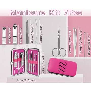 Manicure Set Nail Clipper Kit 7Pcs with 1 Initial Letter Case Travel Accessories for Women Teenager Girls Grooming Kit Personalized Fingernail Care Tools Gift for Mother Daughter Hot Pink M