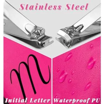 Manicure Set Nail Clipper Kit 7Pcs with 1 Initial Letter Case Travel Accessories for Women Teenager Girls Grooming Kit Personalized Fingernail Care Tools Gift for Mother Daughter Hot Pink M