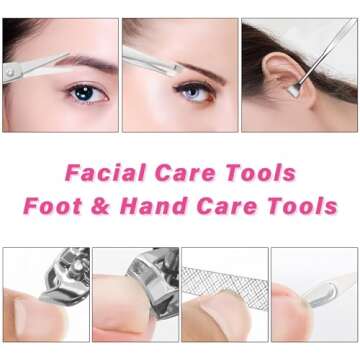 Manicure Set Nail Clipper Kit 7Pcs with 1 Initial Letter Case Travel Accessories for Women Teenager Girls Grooming Kit Personalized Fingernail Care Tools Gift for Mother Daughter Hot Pink M