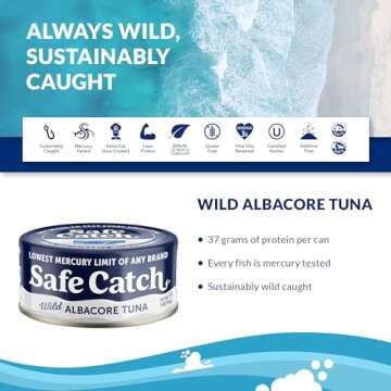 Safe Catch Wild Albacore Tuna Canned Low Mercury Can Tuna Fish Steak Gluten-Free Keto Food Non-GMO K...