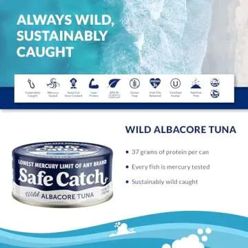 Safe Catch Wild Albacore Tuna Canned Low Mercury Can Tuna Fish Steak Gluten-Free Keto Food Non-GMO K...
