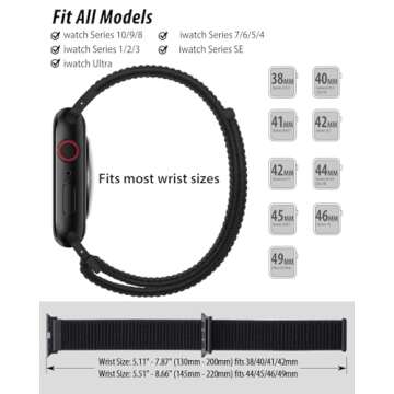 Nylon Loop Sport Band Compatible with Apple Watch Bands for Women Men 40mm 44mm 45mm 46mm 49mm 38mm 42mm, iWatch Wrist Straps for Ultra 2, SE, Series 10 9 8 7, Breathable, Soft Band Ideal for Outdoor