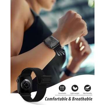Nylon Loop Sport Band Compatible with Apple Watch Bands for Women Men 40mm 44mm 45mm 46mm 49mm 38mm 42mm, iWatch Wrist Straps for Ultra 2, SE, Series 10 9 8 7, Breathable, Soft Band Ideal for Outdoor