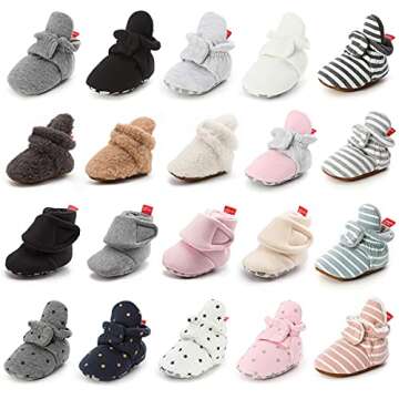 Sawimlgy Newborn Infant Baby Girl Boy Cotton Booties Stay On Sock Slippers Soft Shoes Non-Skid Ankle...