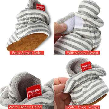 Sawimlgy Newborn Infant Baby Girl Boy Cotton Booties Stay On Sock Slippers Soft Shoes Non-Skid Ankle Boots With Grippers Toddler Crib Winter Shoe First Walker Birthday Shower Gift
