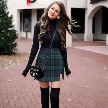 Ibeauti Women's High Waist Plaid Skirt Side Split Bodycon Pencil Mini Skirt (US, Alpha, Large, Regular, Regular, Plaid Deep Green)