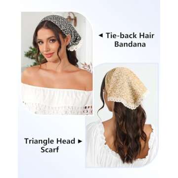 AWAYTR 3Pcs Hair Bandanas Head Kerchief for Women Girls Tie-Back Boho Hair Scarf Headband Bandana Triangle Head Scarf (Floral - Blue/Black/Yellow)