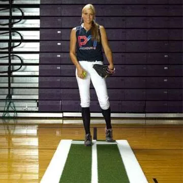 On Deck Sports Softball Pitching Lane Pro Mat – Non-Slip Backing, Inlaid Powerline, NCAA Compliant, Includes Carrying Case, Indoor Training Aid, 3' x 10'