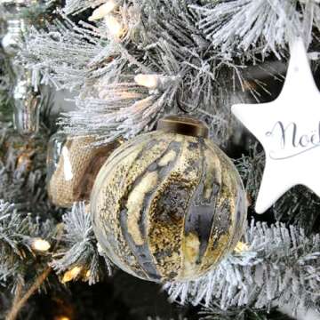 AuldHome Design Farmhouse Ball Ornaments (Set of 6, Antique Gold); Distressed Metal Glass Ball Vinta...