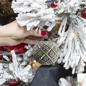 AuldHome Vintage Ball Ornaments Set of 6 Antique Gold