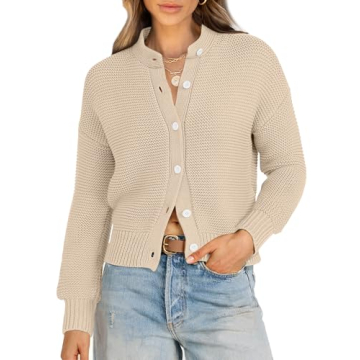 Caracilia Cardigan Sweaters for Women Cropped Open Front Tweed Knit Button Down Dressy Casual Jacket...