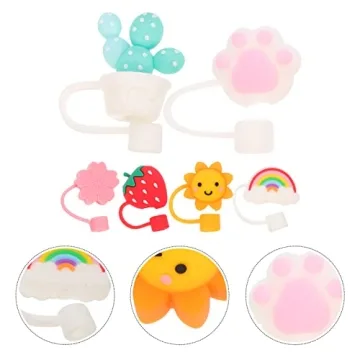 Cute Cartoon Silicone Straw Covers - 6 Pcs Reusable Caps