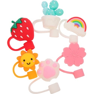 Cute Cartoon Silicone Straw Covers - 6 Pcs Reusable Caps
