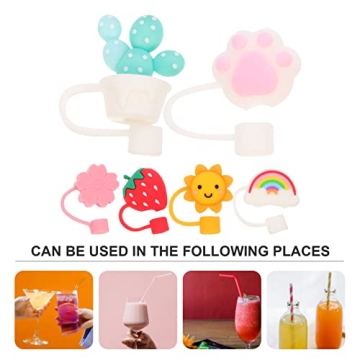 Cute Cartoon Silicone Straw Covers - 6 Pcs Reusable Caps