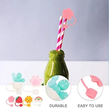 Cute Cartoon Silicone Straw Covers - 6 Pcs Reusable Caps